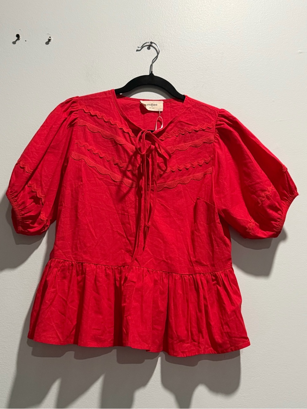 Umgee Bright Red Tie-Front Peplum Blouse